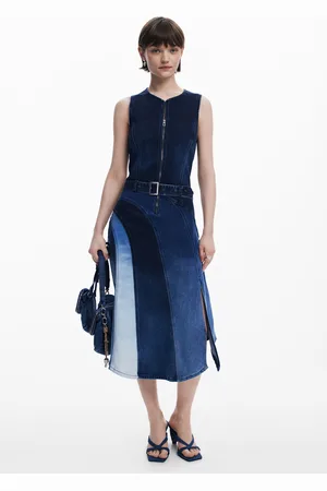 Desigual Denim midi dress with belt - - L