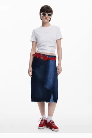 Desigual Crossed denim midi skirt - - L