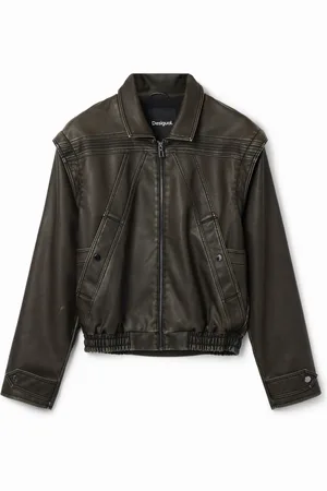 Desigual Leather-effect detachable sleeve jacket - - M