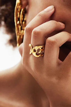 Desigual Zalio gold plated organic shape ring - - L