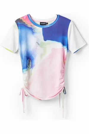 Desigual Short gathered watercolour T-shirt - - M