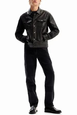 Desigual Leather trucker jacket - - L