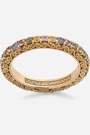 Dolce & Gabbana Heritage Band Ring In Yellow 18kt With Multicoloured Sapphires - Woman Rings 46