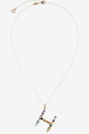 Dolce & Gabbana Rainbow Alphabet H Pendant In Yellow With Multicolor Fine Gems - Woman Necklaces Onesize