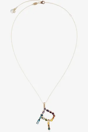 Dolce & Gabbana Rainbow Alphabet R Pendant In Yellow With Multicolor Fine Gems - Woman Necklaces Onesize