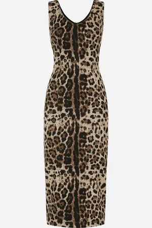 Dolce & Gabbana Long Jersey Dress With Jacquard Leopard Design - Woman Dresses Multi-colored Viscose 48