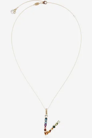 Dolce & Gabbana Rainbow Alphabet V Pendant In Yellow With Multicolor Fine Gems - Woman Necklaces Onesize