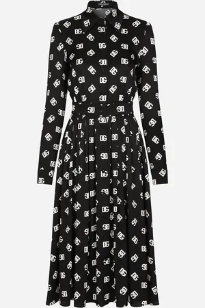 Dolce & Gabbana Charmeuse Calf-length Dress With All-over Dg Print - Woman Dresses Black 36