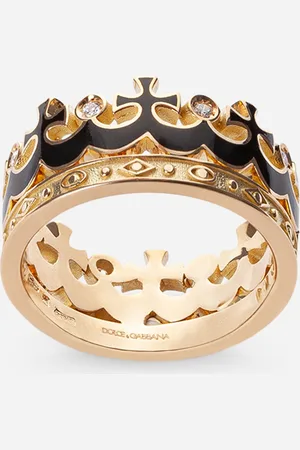Dolce & Gabbana Crown Yellow Ring With Black Enamel Crown And Diamonds - Man Rings 62