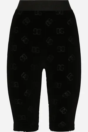 Dolce & Gabbana Flocked Jersey Cycling Shorts With All-over Dg Logo - Woman Pants And Shorts Cotton 46