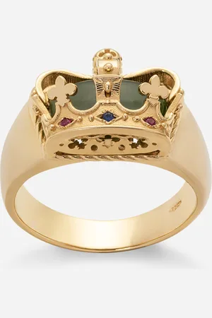 Dolce & Gabbana Crown Yellow Ring With Green Jade On The Inside - Man Rings 62