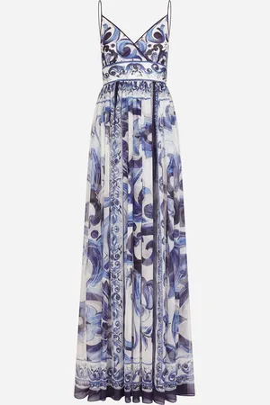 Dolce & Gabbana Long Majolica-print Chiffon Dress - Woman Dresses Blue 46