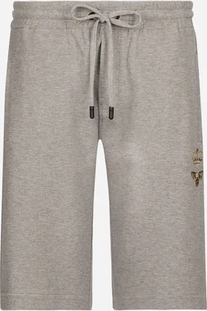 Dolce & Gabbana Jersey Jogging Shorts With Embroidery - Man Pants And Shorts Gray Cotton 44