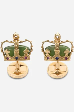 Dolce & Gabbana Crown Cufflinks With Green Jades - Man Cufflinks Gold Onesize