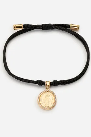 Dolce & Gabbana Fabric Devotion Bracelet With Yellow And White Gold Pendant Charm With Diamonds - Man Necklaces M