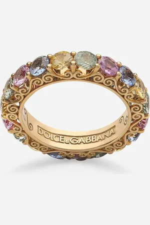 Dolce & Gabbana Heritage Band Ring In Yellow 18kt With Multicoloured Sapphires - Woman Rings 48
