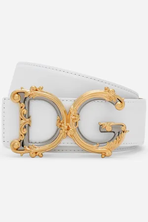 Dolce & Gabbana Leather Belt With Baroque Dg Logo - Woman Belts Leather 65