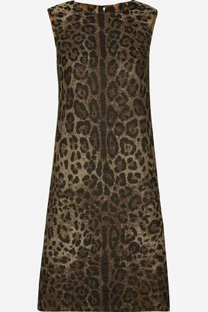 Dolce & Gabbana Wool Midi Dress With Jacquard Leopard Design - Woman Dresses Animal Print Wool 36