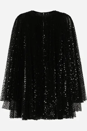 Dolce & Gabbana Short Pleated Dress With Full Sequined Sleeves - Woman Dresses Tulle 40