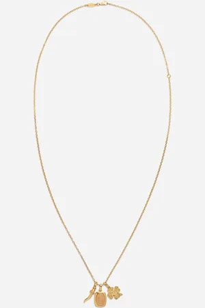 Dolce & Gabbana Devotion Yellow And Red Gold Rounded Rectangular Pendant With A Red Gold Virgin Mary Medallion, Horn And Four-leaf Clover Pendants On Yellow Gold Chain - Man Necklaces Onesize
