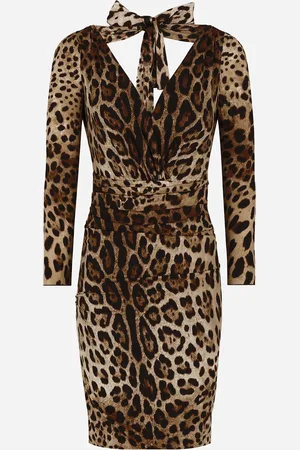 Dolce & Gabbana Short Charmeuse Dress With Leopard Print And Tie - Woman Dresses Silk 36