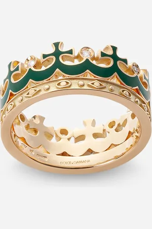 Dolce & Gabbana Crown Yellow Ring With Green Enamel Crown And Diamonds - Man Rings 62
