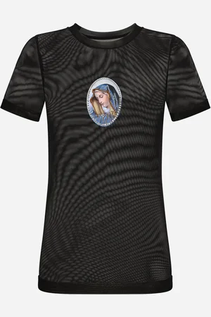 Dolce & Gabbana Tulle T-shirt With Sacred Image Patch - Woman T-shirts And Sweatshirts Multi-colored Tulle 40