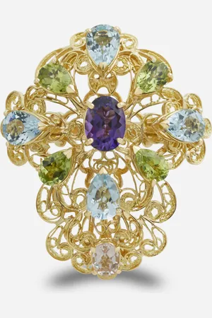 Dolce & Gabbana Pizzo Ring In Yellow Filgree With Amethyst, Aquamarines, Peridots And Morganite - Woman Rings 46