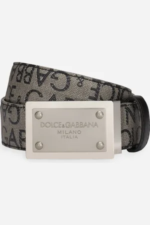Dolce & Gabbana Coated Jacquard Belt With Logo Tag - Man Belts Black Fabric 80