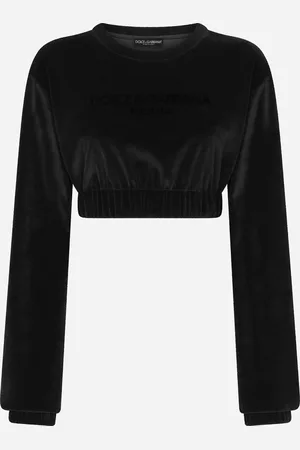 Dolce & Gabbana Cropped Chenille Sweatshirt With Carpet-stitch Embroidery - Woman T-shirts And Sweatshirts Cotton 36