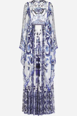 Dolce & Gabbana Long Majolica-print Chiffon Dress - Woman Dresses Blue Silk 42