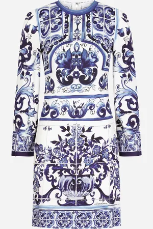 Dolce & Gabbana Short Majolica-print Organzine Dress - Woman Dresses Blue 36