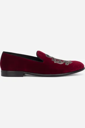 Dolce & Gabbana Velvet Slippers With Coat Of Arms Embroidery - Man Driver Shoes And Loafers Velvet 42