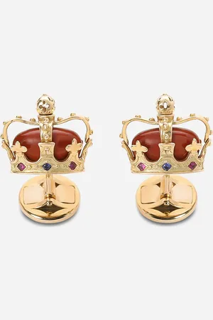 Dolce & Gabbana Crown Crown Cufflinks With Red Jasper - Man Cufflinks Gold Onesize