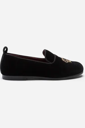 Dolce & Gabbana Velvet Slippers With Crown Patch - Man Shoes (24-38) Velvet 27