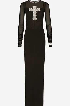 Dolce & Gabbana Long Tulle Dress With Rhinestone Cross Embellishment - Woman Dresses Tulle 36
