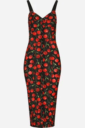 Dolce & Gabbana Bustier Midi Dress In Majolica-print Poplin, Woman Dresses  Fuchsia Cotton 44