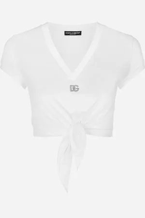 Dolce & Gabbana Jersey T-shirt With Dg Logo And Knot Detail - Woman T-shirts And Sweatshirts Cotton 50