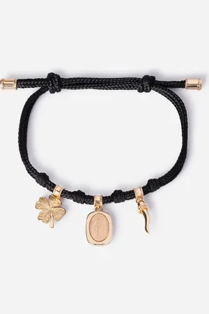 Dolce & Gabbana Fabric Devotion Bracelet With Yellow And Red Gold Pendant Charm - Man Bracelets M