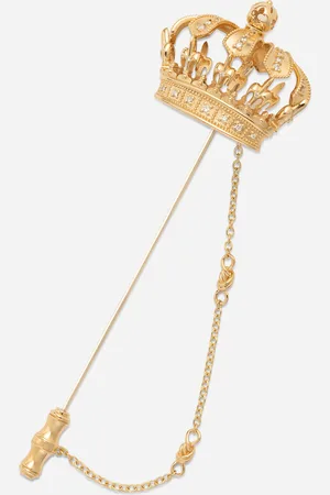 Dolce & Gabbana Crown Stick Pin Brooch In Yellow And White With Curly Thread Embellishments And Sphere - Man Brooches&tiepins Onesize