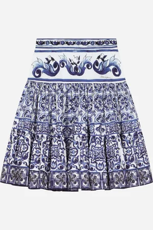 Dolce & Gabbana Long Majolica-print Poplin Skirt - Woman Trousers And Skirts Blue Cotton 2 Years