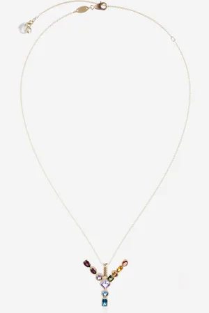 Dolce & Gabbana Rainbow Alphabet Y Pendant In Yellow With Multicolor Fine Gems - Woman Necklaces Onesize