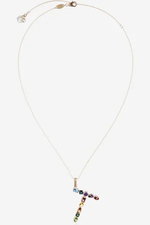 Dolce & Gabbana Rainbow Alphabet T Pendant In Yellow With Multicolor Fine Gems - Woman Necklaces Onesize
