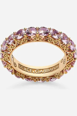 Dolce & Gabbana Heritage Band Ring In Yellow 18kt With Pink Sapphires - Woman Rings 46