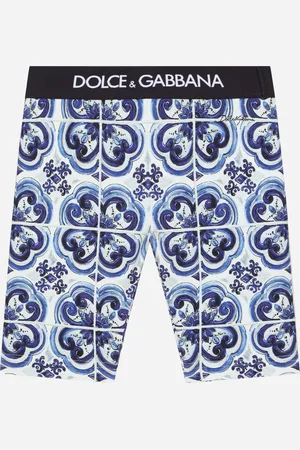 Dolce & Gabbana Majolica-print Interlock Cycling Shorts - Woman Trousers And Skirts Blue Cotton 2 Years