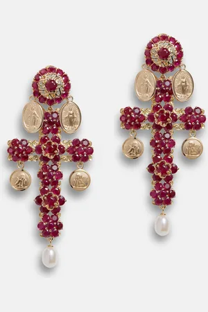 Dolce & Gabbana Family Yellow Cross Pendant Earrings With Rubies - Woman Earrings Onesize