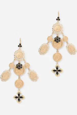 Dolce & Gabbana Yellow Sicily Earrings With Medals And Cross Pendants - Woman Earrings Metal Onesize