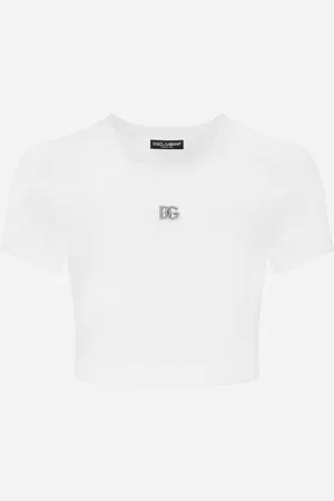 Dolce & Gabbana Cropped Jersey T-shirt With Dg Logo - Woman T-shirts And Sweatshirts Cotton 48