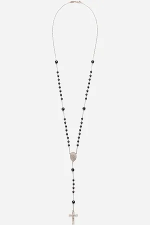 Dolce & Gabbana White Gold Devotion Rosary Necklace With Black Jade Spheres - Woman Necklaces Onesize
