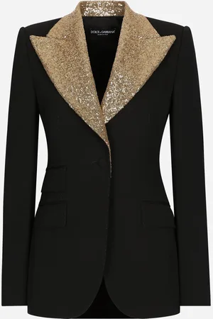 Dolce & Gabbana Single-breasted Wool Turlington Jacket With Sequined Lapels - Woman Blazers Wool 36